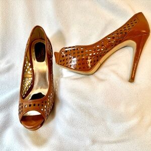 RSVP Tan Peep-Toe Heels